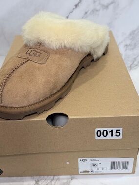 UGG Chestnut Coquette Mule Slippers with Cream Fur Trim